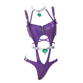 haikyuu Women Cosplay Swimsuit With Sarong Gloves Gothic One Piece Bathing Suit Halter Lace Up Goth Swimwear (US, Alpha, Medium, Regular, Regular, purple)