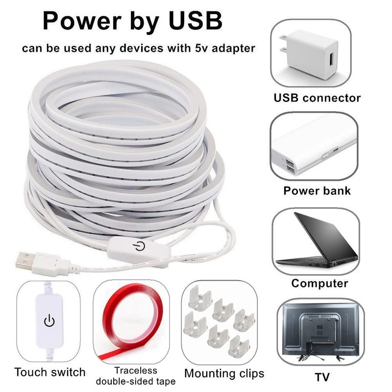 M.best 6.56ft USB LED Strip Lights Waterproof Flexible LED Neon