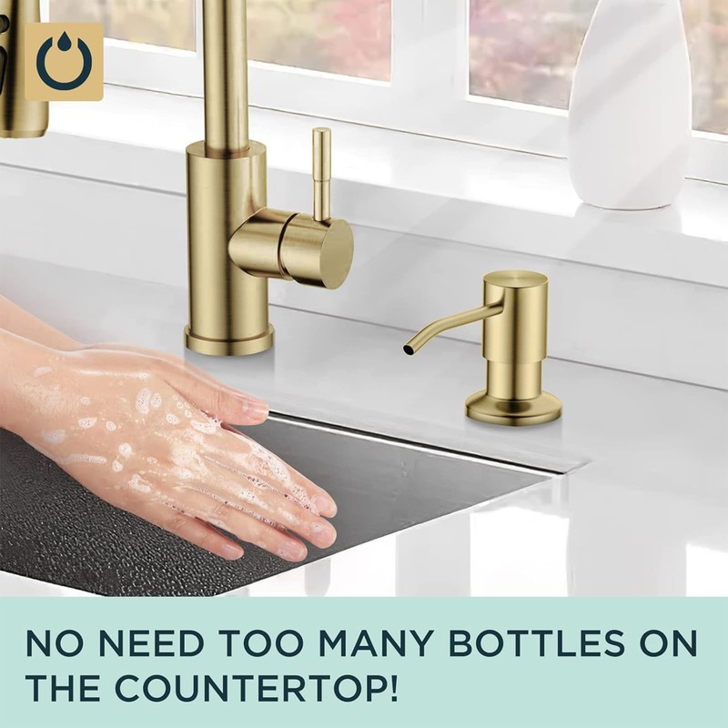 FORIOUS Brushed Gold Soap Dispenser for Kitchen Sink with 500ML/18OZ