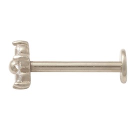 14k Real Solid Gold Cubic Zirconia Flower Ear Post Stud Earring - 18gauge Flat Back - Ideal for Multiple Piercing - Perfect for Minimalist Design - (6.5mm Push Pin White Gold) Sold as Single