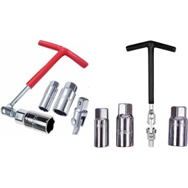 Spark Plug Wrench T-Handle Stainless Steel 16mm (5/8"), 18mm (11/13”), 21mm (13/16") Socket Wrench Set. Flexible Spark Plug Removal Spanner Tool with Rubber Handle, Suitable for Cars/Bikes