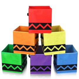 Teenyyou 6 Pcs Colorful Fabric Storage Bins 11" Crayon Cubby Storage Organizer with Handles Rainbow Foldable Cubes Baskets Back to School Classroom Book Decorations for Office Home Supplies