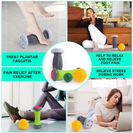 Igelball Fußmassage, EliaValth Fußmassageroller, Fussmassagegerät für Plantarfaszitis Erleichterung, Reflexologie Werkzeug - 2 Massageroller & 2 Massageball (Grün, Groß)