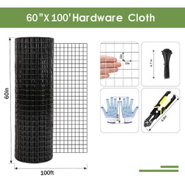 Tongmo 60" x 100' Black Hardware Cloth, 1inch Mesh Chicken Wire Fence, 19 Gauge Vinyl Coated Wire and Welded Wire Roll,Garden Fence, Poultry Netting for Rabbit/Duck/Chicken Coop