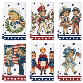 QIONG MENG 4th of July Kitchen Towels 14x21 Inch Vintage Dish Towels Memorial Day Independence Day Patriotic Drying Hand Towels Retro Home Kitchen Decoration Set of 6