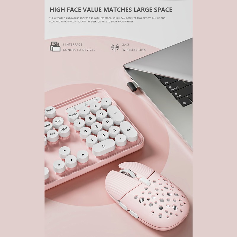 Wireless Keyboard and Mouse Combo Pure Color Retro 2.4G Wireless