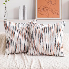 KOOLIFE Boho Couch Throw Pillow Covers 18x18 Inch Set of 2 Orange Black Striped Decorative Pillow Covers Chenille Accent Pillowcase Farmhouse Cushion Covers for Home Decor Sofa Living Room Bedroom