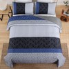 Cottolester King Quilt Set 3 Pieces,Gray and Blue Striped Quilt