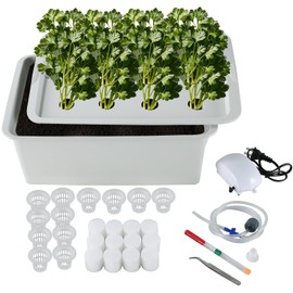 MAOPINER Indoor Hydroponic Grow Kit with Bubble Stone, 12 Sites (Holes) Bucket, Air Pump, Sponges - Best Indoor Herb Garden - Grow Fast at Home