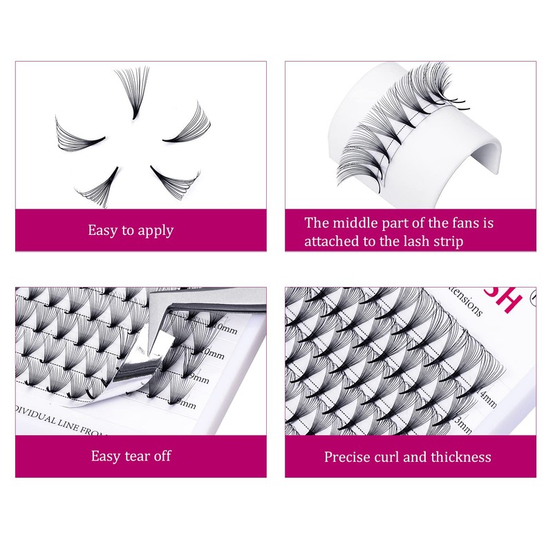 Volume Eyelashes, 14D, Russian Volume Eyelashes, C Curl, 0.07 mm,