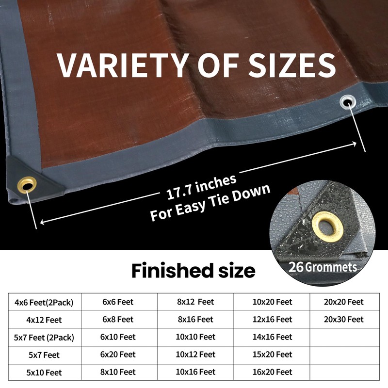 TARPAL tarp 8x12 Feet Super Heavy Duty Tarps Cover 20mil,Grey/Brown
