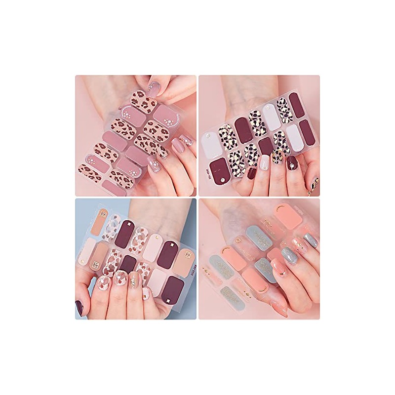 Calcomanías uñas esmalte pegatina, 8 Hojas envoltura completa 3D calcomanías