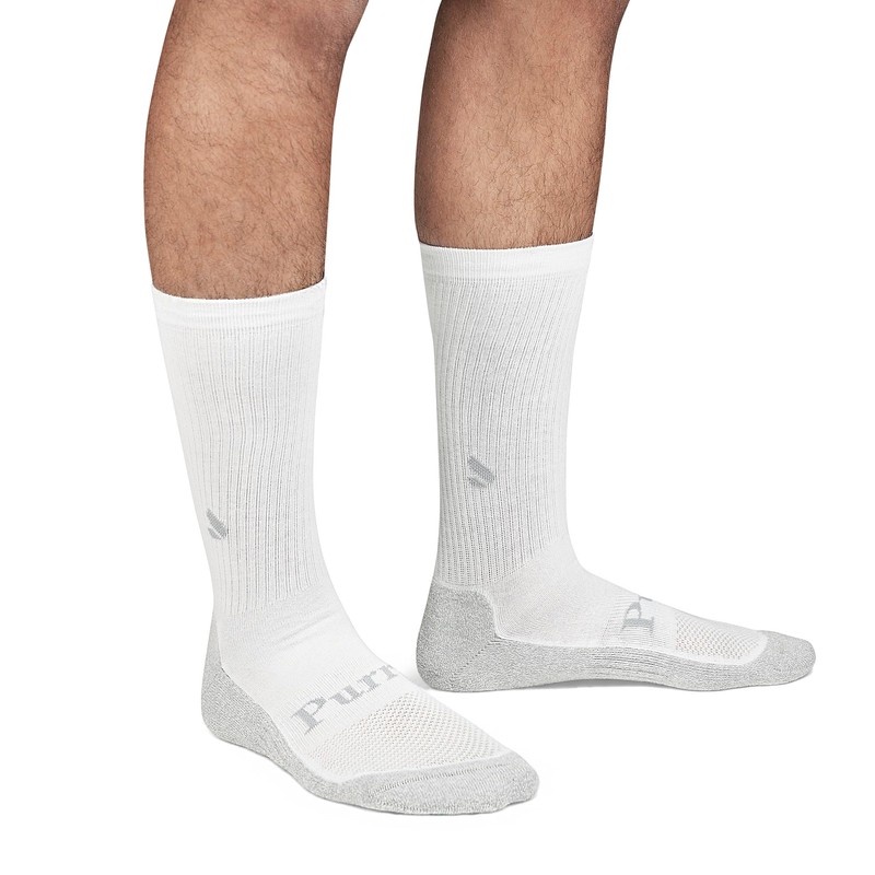 Purra Performance Comfort Crew Socks, White, Medium, 6 Pack -