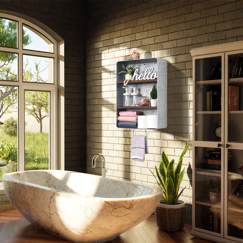 WOODEXPE 22" L Galvanized Wash Tub with Shelves Rustic Bathroom