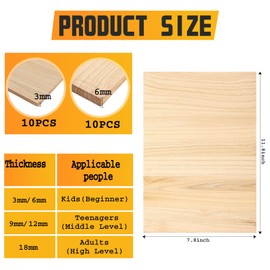 Geetery 20 Pcs Wood Breaking Board Martial Arts Taekwondo Karate Breaking Boards for Kids Youth Adults Boxing Equipment (3mm/ 6mm)