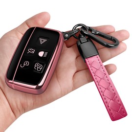 Sindeda for Land Rover Key Fob Cover with Keychain Soft Full Protection Key Shell Key Case Compatible with Land Rover LR4 Range Rover Sport Evoque Jaguar XF XJ XJL F-pace (Pink)