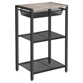 HOOBRO 28.7 Inch Tall Side Table, 3-Tier Industrial Telephone End Table with Adjustable Metal Mesh Basket, Desk Side Table with Storage Shelves, for Living Room, Bedroom, Office, Greige BG06DH01