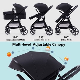 Lortsybab 2-in-1 Baby Stroller - Folding Infant Newborn Pram Stroller with Reversible Seat - Toddler Strollers for 0-36 Months Old Babies