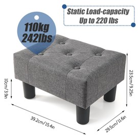 BRIAN & DANY Small Foot Stool, Linen Foot Stools with Legs, Stable Small Footstool for Living Room, Grey