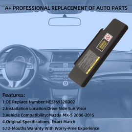 Dasbecan Front Left Driver Side Sun Visor Built-in Mirror Compatible with 2006-2015 Mazda MX-5 Miata Replaces# NE51-69-320D-02 Black