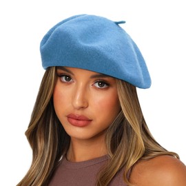 Sydbecs Wool Beret Hats for Women Ladies Girls, French Barret Hat Solid Color Style (Azure)