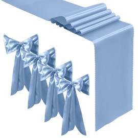 Aormenzy 4 Pcs Baby Blue Satin Table Runners 12 x 108 Inch, Silky Wedding Table Runners, Elegant Table Decor, Bright Smooth Table Runners for Birthday Party, Banquet, Graduations