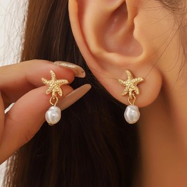 Starfish Earrings for Women Sea shell Earrings Summer Fashion Women 2025 Vacation Outfits for Womens Beach Accessories Dress Vacation Essentials Jewelry