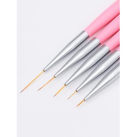 Nail Art Brushes, 5Pcs Nail Art Liner Brushes, Dotting Pen Tools, Painting Art Design Brush Set for Long Lines, Thin Details, Fine Drawing Sizes 7/9/11/15/22mm, Pink