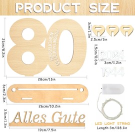 Qunkun Geldgeschenke Geburtstag, Geschenke zum 80 Geburtstag Frau Mann, 80 Geburtstagszahlen Holz Schild Gästebuch mit LED Lichterkette, Kreatives Geldgeschenke, Geburtstag Deko für Freunde/Familie