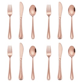 12-Piece Copper Kids Silverware, E-far Stainless Steel Toddler Kids Utensils Safe for Preschooler/Children, Includes 4 Forks 4 Spoons 4 Knife, Slimline Look & Small Size, Rust Free