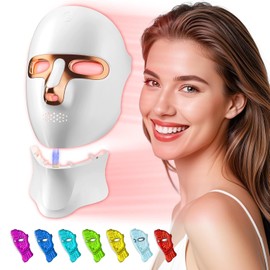 Máscara de terapia de luz roja para cara y cuello, terapia de luz facial LED, recargable por USB C, máscara infrarroja para el hogar, trabajo, viajes, yoga