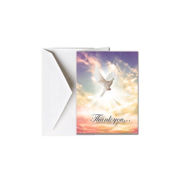 Funeral Memorial Service Thank You Cards with Envelopes (25 Count) FTKC1175 Dove in bright sky (Family Name Custom Printed - Select Desired Verse)
