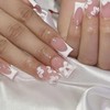 24Pcs French Tip Press on Nails Square Medium Flower Fake