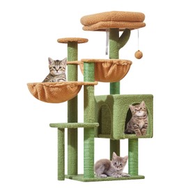 Taoqimiao Cat Tree, 39.4-Inch Cat Tower for Indoor Cats,Suitable for Kittens,Plush Cat Condo with 5 Scratching Posts, Plush Perch,2 Hammock,Pompoms, MS019T Cactus