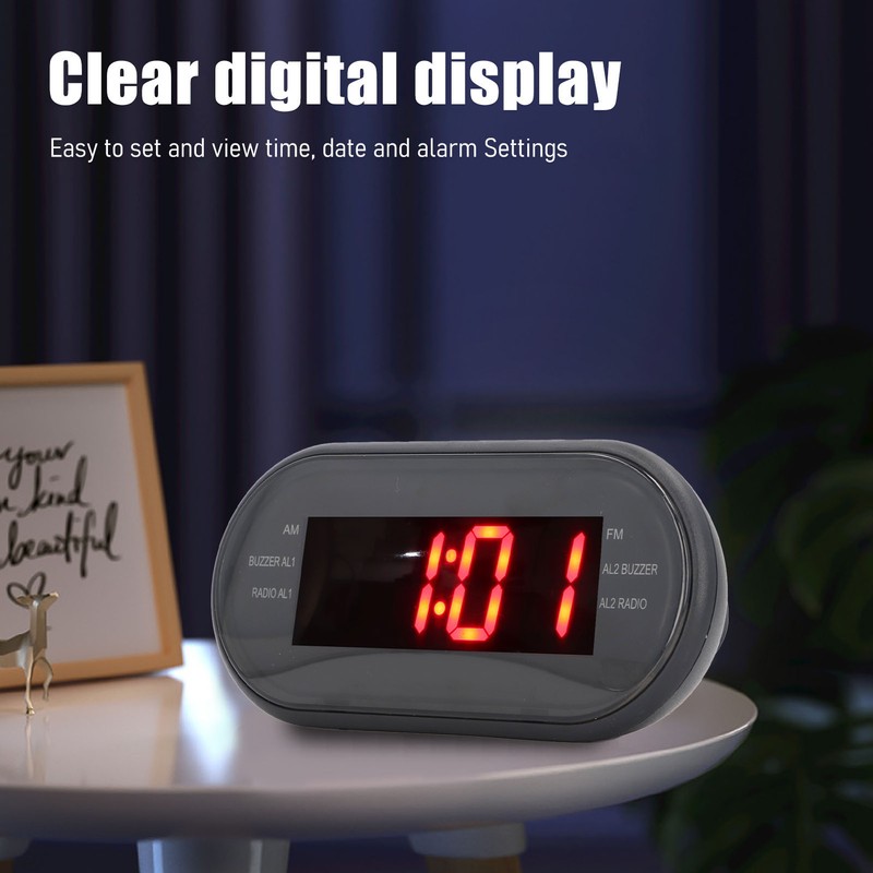 Digital Alarm Clock Bedroom Large Display AM FM Radio LED