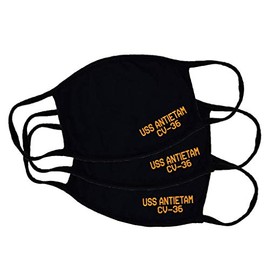 USS Antietam CV-36 Adult Black Face Mask 100% Cotton/Washable Reusable/Essex Class Aircraft Carriers