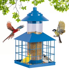 Hanayard Squirrel Proof Bird Feeder, Hanging Metal Cage Bird Feeders for Outdoors, Weather Resistant Wild Bird Feeders with Finch Cardinal Chickadee, 3.4 LB Large Capacity,Blue