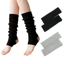 2 Pairs Ballet Leg Warmers for Girls, Knitted Stirrup Leg Warmers for Women, Girls Ballet Warmers with Heel Hole Leg Warmers, Long Leg Warmers for Ballet, Yoga, Dance, black
