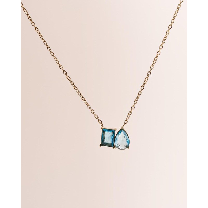 Desnuage 14K Gold Plated Double Aquamarine Birthstone Necklace Dainty Square