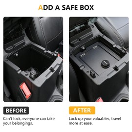 RERPRO Center Console Lock Safe Box Armrest Storage Compatible with 2018-2025 Jeep Wrangler JL 4XE Gladiator JT Interior Accessories Armrest Vault Security Organizer Tray with 3 Digit Combo Password