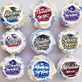 40PCS Edible 2025 Graduation Cupcake Toppers Congratulations Graduate 2025 You Did it Cupcake Picks Glutinous Rice Paper for Graduation Theme Kids Boy Girl Party Supplies red (senior 2025)