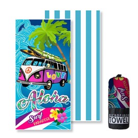 Lorymachy Microfibre Beach Towel - 180 x 100 cm Beach Towel XXL, 250 GSM Quick-Drying Bath Towel Beach, Skin-Friendly Beach Towel for Beach, Equipped with Storage Bag (Vehicles)