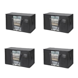 Elebac Moving Bags, Moving Supplies, Moving Boxes, Storage Boxes with Lids, Heavy-Duty Storage Totes, Packing Boxes, and Wardrobe Moving Supplies, for Clothes Camping College Dorm, 4 Pack Black