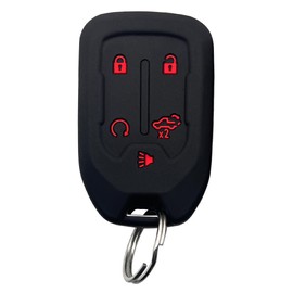 Key Fob Cover for Chevy GMC Accessories 5 Button Smart Key Fob Case for Chevy Silverado 1500 2500HD 3500HD and 2023 2022 2021 2020 2019 GMC Sierra Remote Protector (Black with Red Buttons)