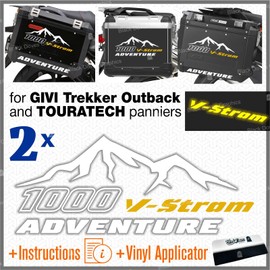 Set of 2 stickers compatible with original Suzuki V-Strom 1000 and Touratech Allu and GIVI TREKKER OUTBACK (white-yellow)