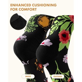 Lalapapa Cute Compression Socks for Women - 3 Pairs 20-30 mmHg Lightweight Graduated Knee High Compression Socks for Women for Daily Wear Travel Nurse, Wild Flowers, 2XL