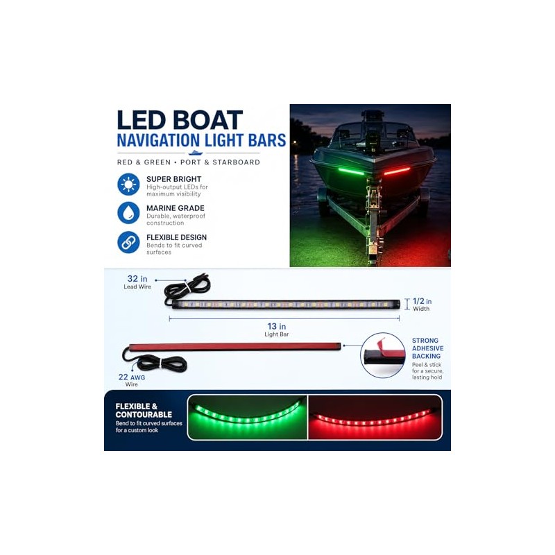 LED Navigation Lights - Bright Green & Red Bow Lights