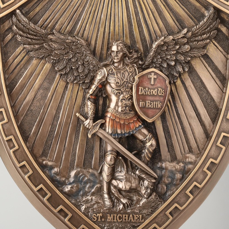 Veronese Design 10 Inch Saint Michael Crested Shield Cold Cast