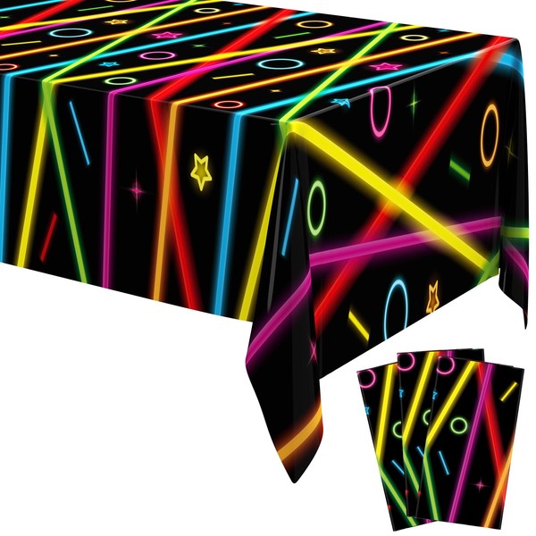 Irenare 3 Pieces Neon Table Cloths Glow Party Table Covers,