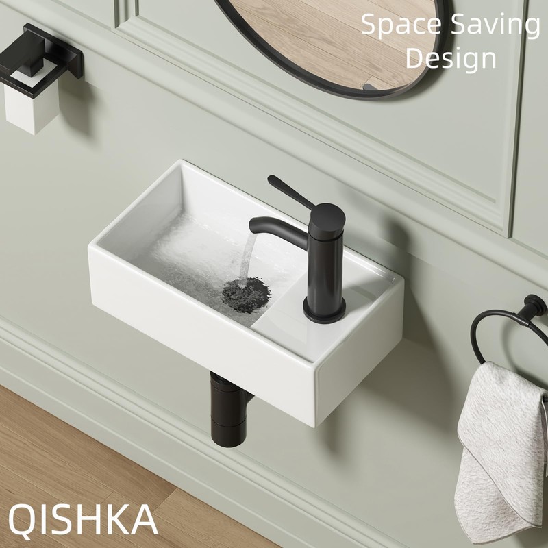 Small Wall Mount Bathroom Vessel Sink, QISHKA 15.6" X 8.6"